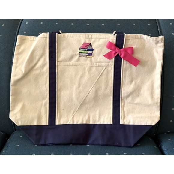 The Unbranded Brand Handbags - Book Lovers Tote! Large and Rugged Tote Bag with Books Embroidery and Ribbon